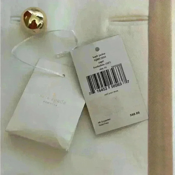 Kate Spade Bayle NWT $598 Coat Double Breasted Beige/Gold 100% Cotton Wmn Sz 14 - Picture 10 of 16